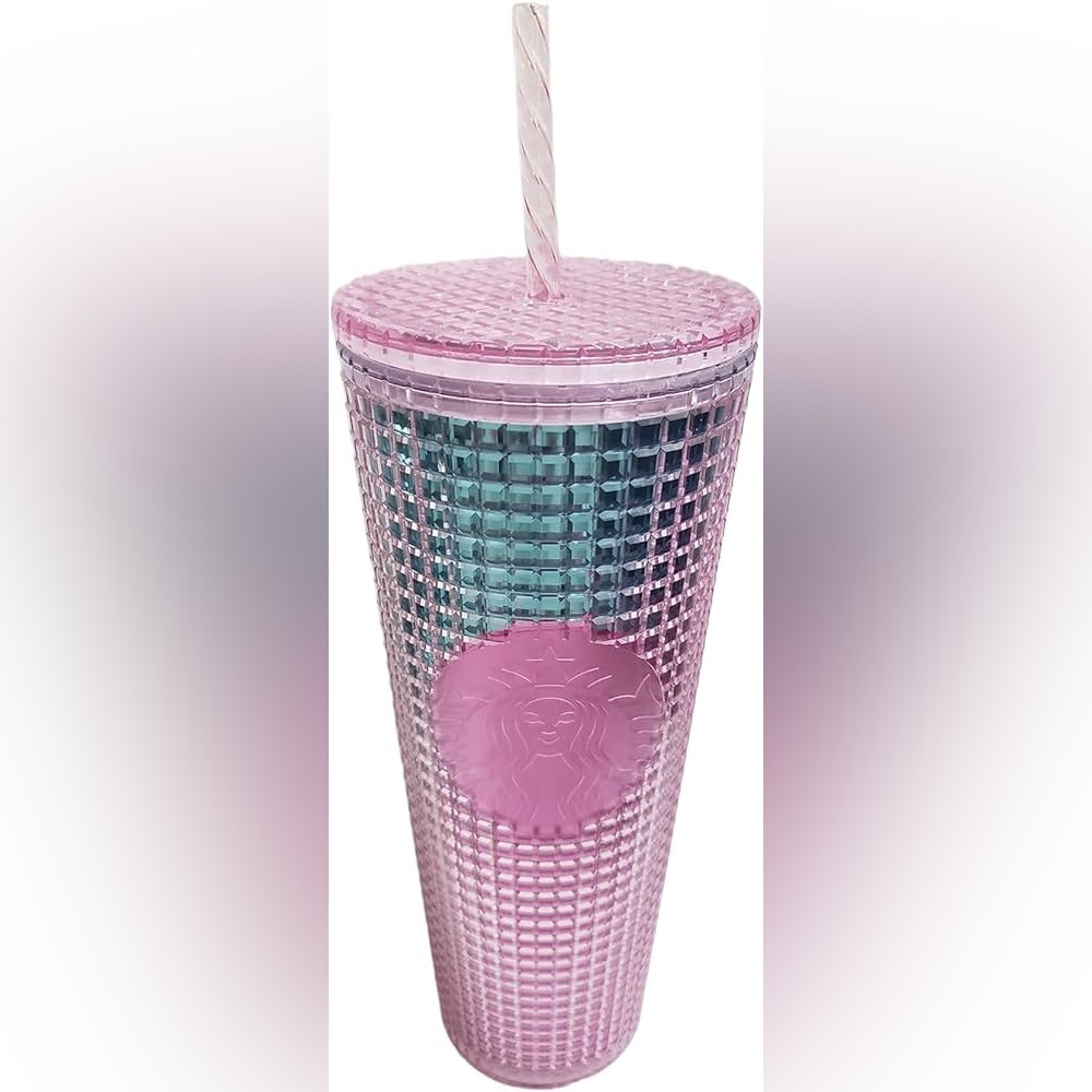 Starbucks 2021 Summer Pink and Blue Grid Kaleidoscope 24 oz Venti Tumbler